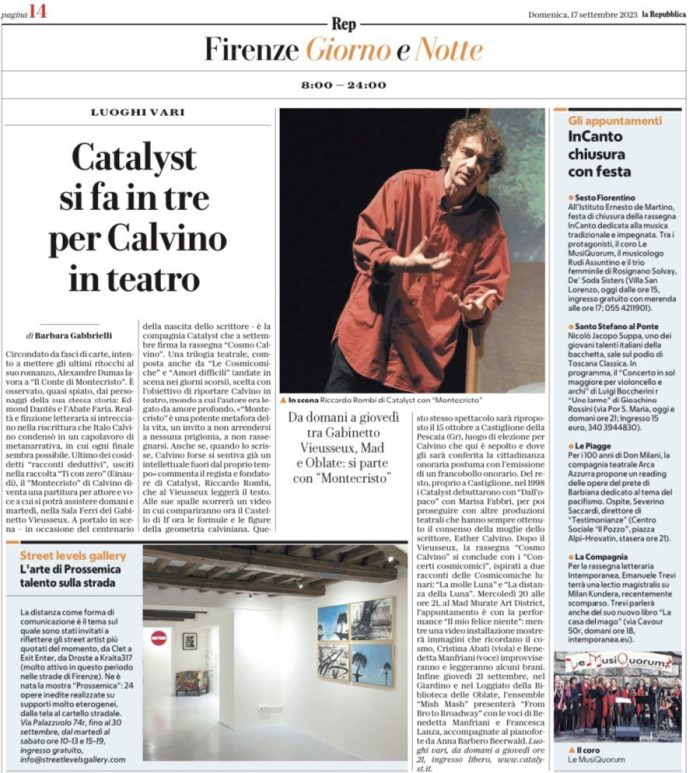 Scopri di più sull'articolo La Repubblica: Catalyst si fa in tre per Calvino in teatro